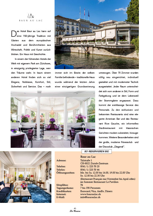 La Cuisine Magazin | Reisespecial | Hotel Baur au Lac, Zürich/Schweiz